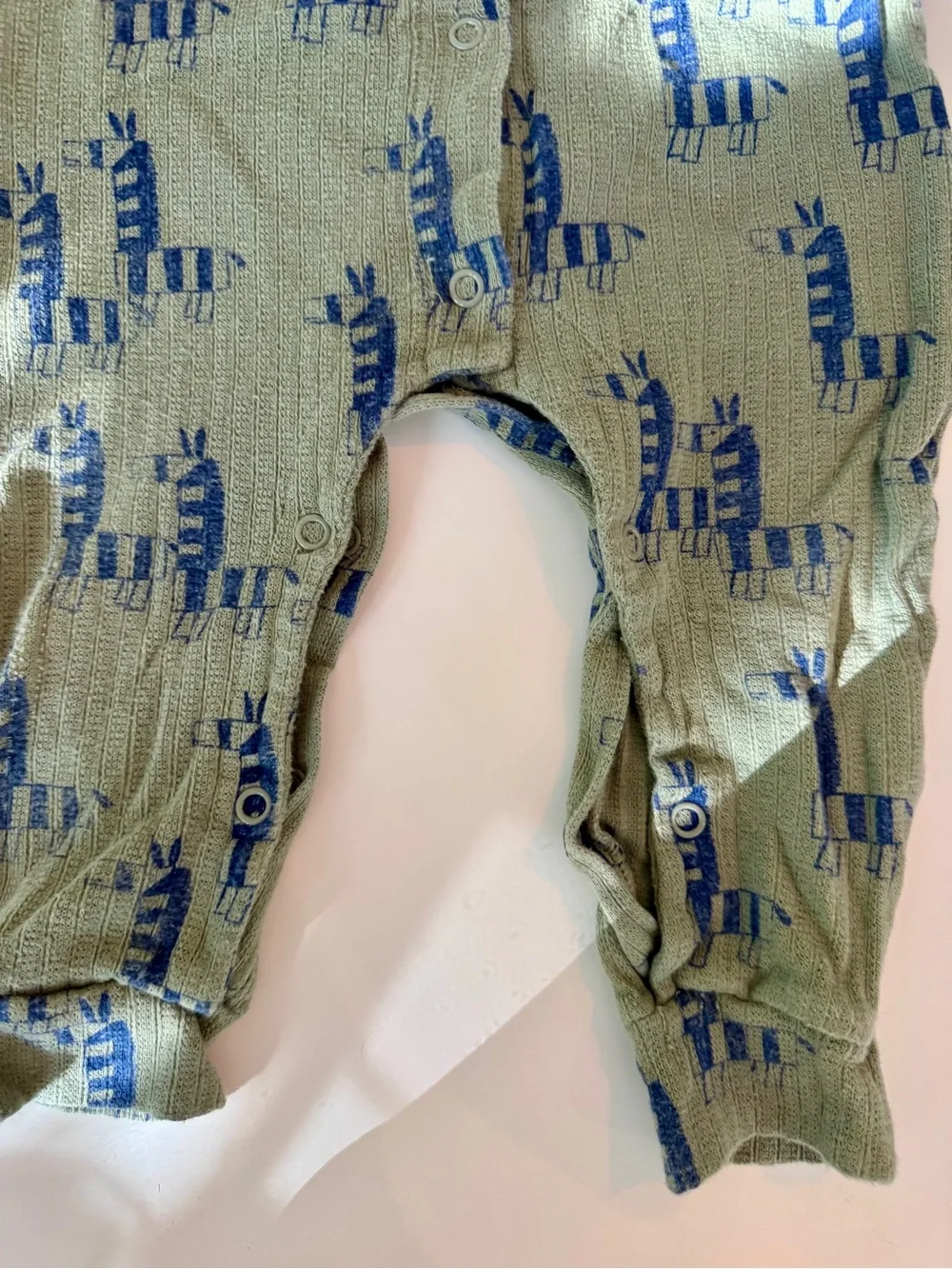Bobo Choses Olive Green Footie with Blue Zebra Pattern
